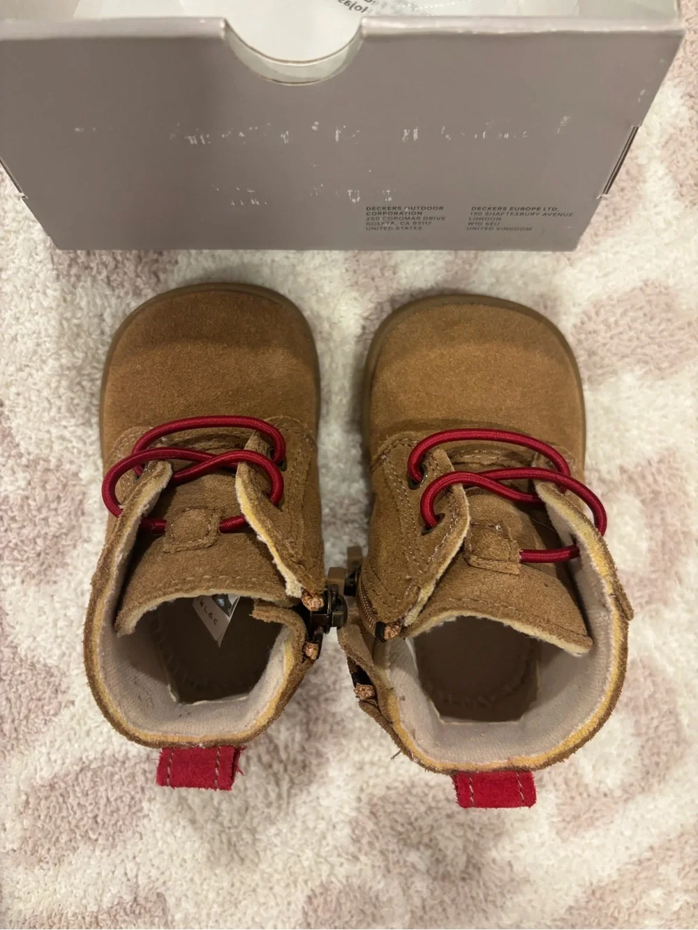 UGG Kids Chestnut Suede Lace-Up Ankle Boots with Red Accents